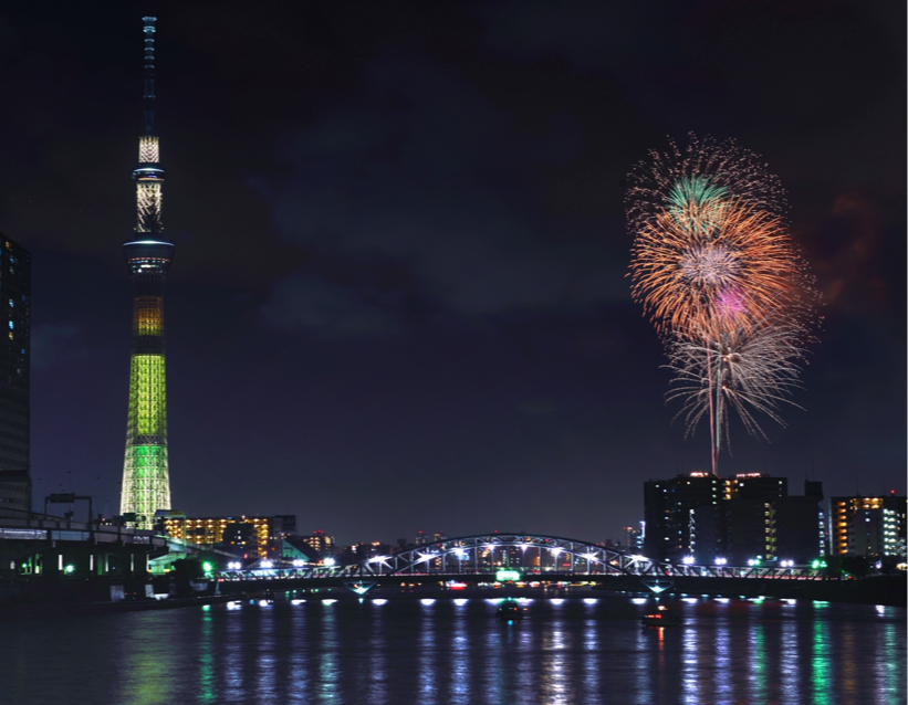 大川端のにぎわい（隅田川夏の夜景）