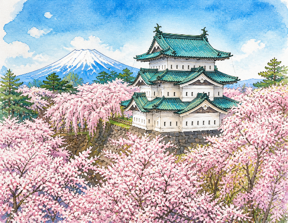 弘前城と岩木山